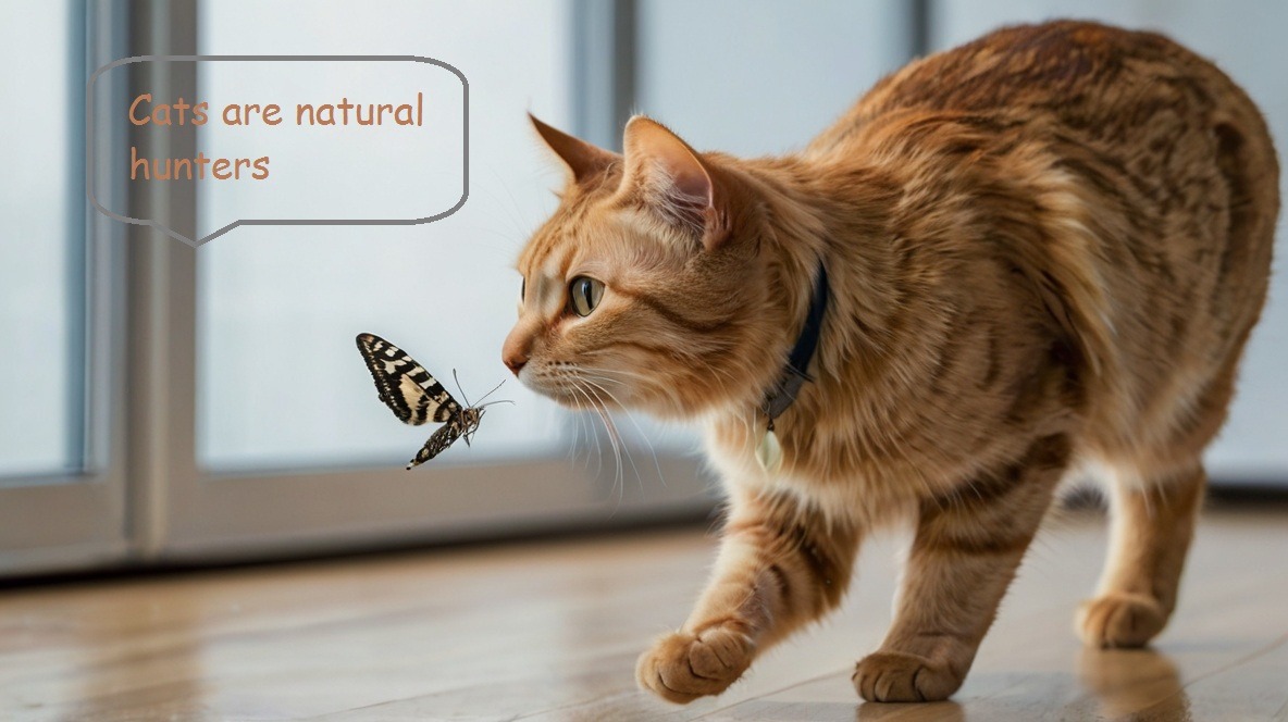 cat chasing a moth indoor