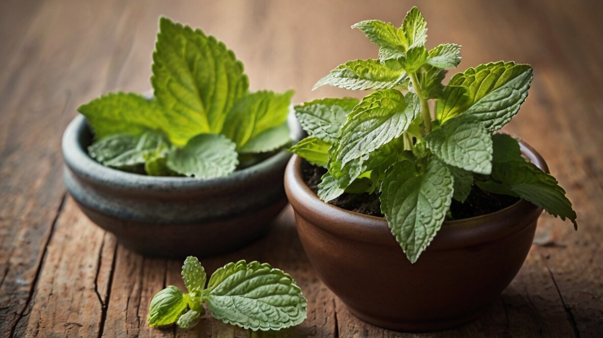 Lemon balm leaves used for cat anxiety relief." lemon balm safe for cats