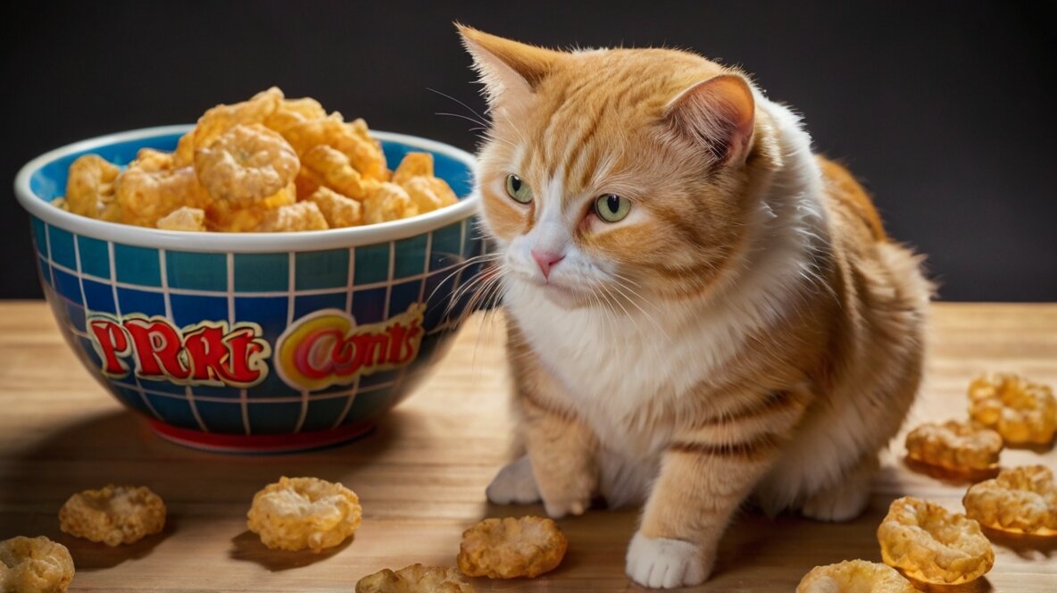 Cat avoiding unhealthy foods." can cats and dogs eat pork rind