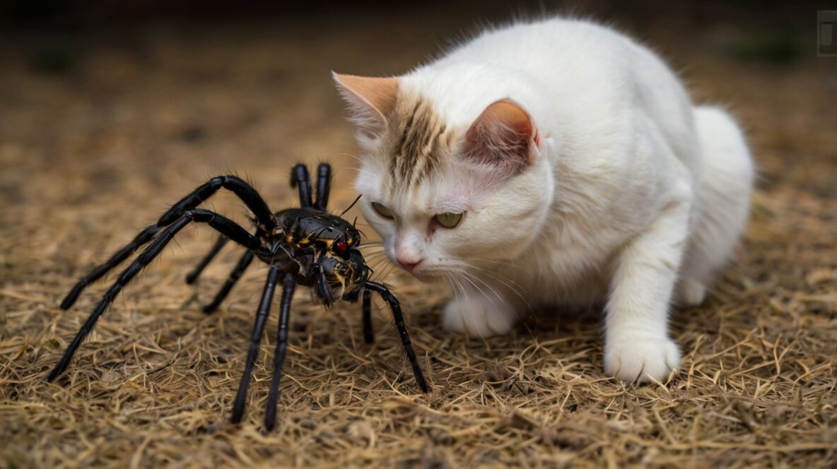 can cats eat spiders? a cat looking at a spider